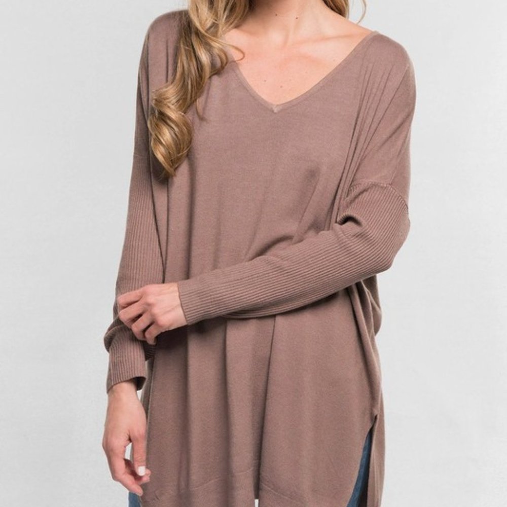 Love Stitch Latte Lightweight  Oversize Knit Pullover Sweater